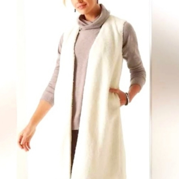 J. Jill Jackets & Blazers - J. Jill Pure Jill Elements Long Vest Women's M Ivory White Sherpa Faux Shearling